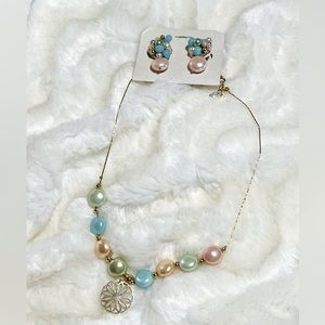 Vintage style pastel color necklace & earring set
